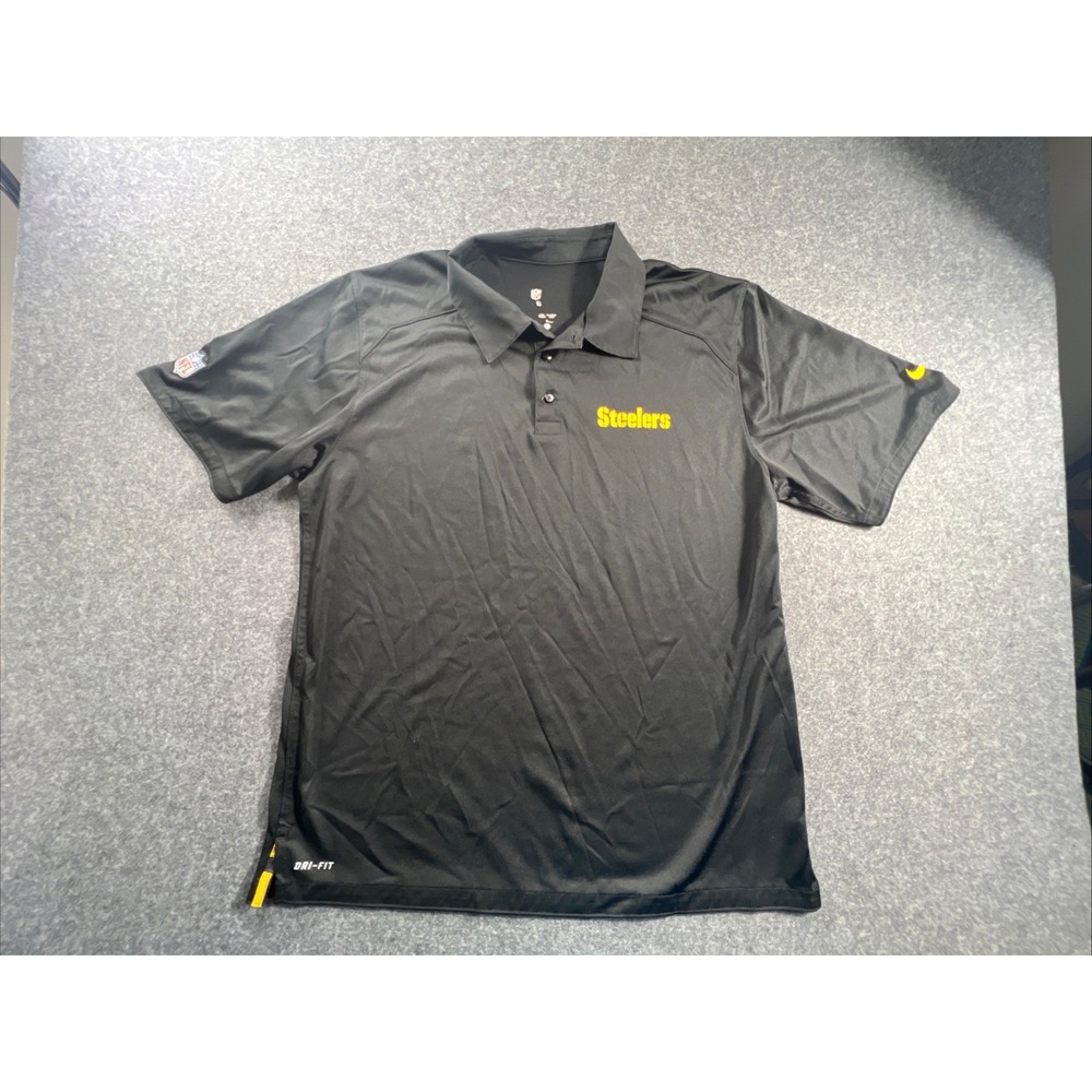 Pittsburgh Steelers Large Black NFL Football Nike Dri Fit Polo Read And See Pics